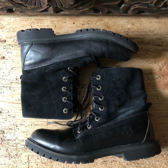 TIMBERLAND Authentics Fold Down Roll Top Black Lug Sole Chunky Combat Boot 7M - Picture 6 of 15